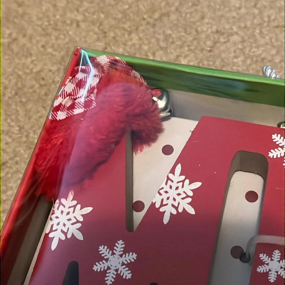 NWOT red sparkly Christmas baby blanket MERRY wooden letters